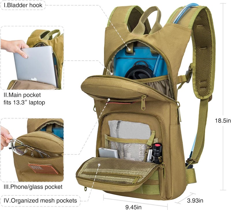 NOOLA 3L Hydration Backpack, Water Backpack with TPU Water Bladder, Tactical Hydration Pack for Men Women, Molle Water Backpack for Hiking, Biking, and Hunting - Image 2